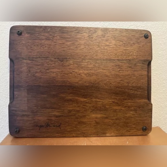 Vintage Georges Briard Walnut Cheese Tray MCM Blue Yellow Flowers - Picture 8 of 11